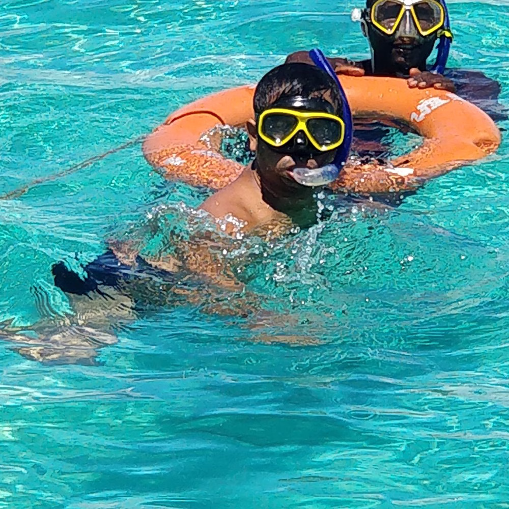 Snorkeler exploring coral reefs at Kisite Marine Park during a Wasini Island day trip from Mombasa